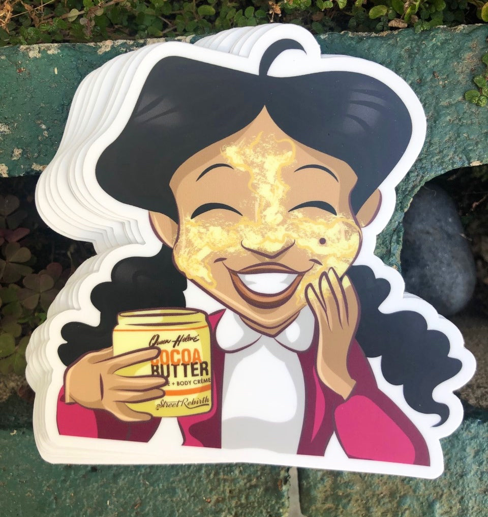 Penny Proud Applying Cocoa Butter Vinyl Sticker – A Glow-Up Tribute to 90s Nostalgia