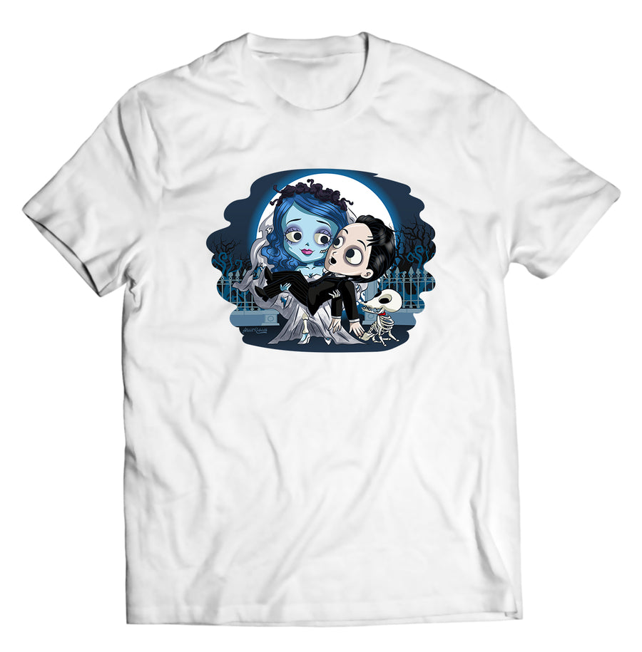 Unisex graphic T-shirt featuring an original spooky humorous illustration