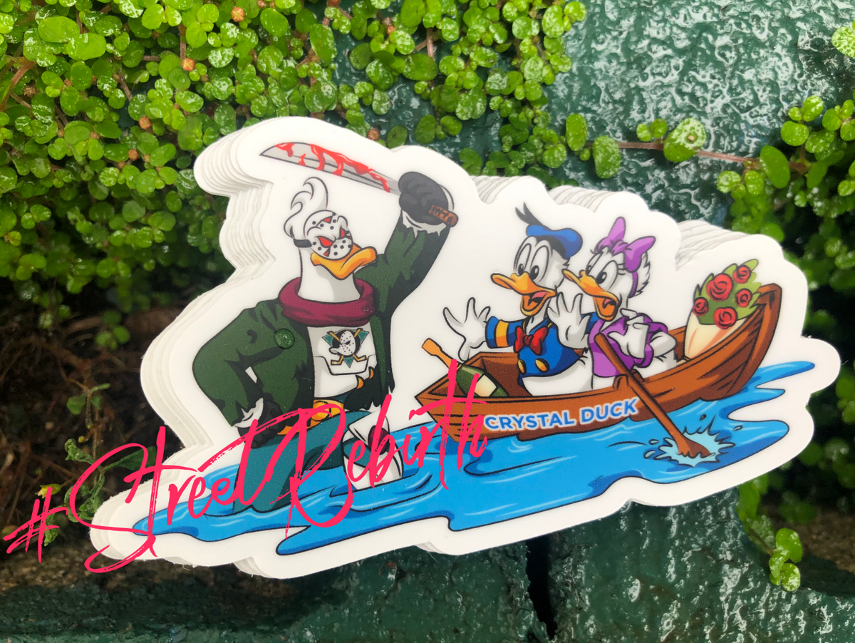 Crystal Duck in Mighty Ducks Jersey Vinyl Sticker – A Bold and Hilarious Tribute to Duck Power