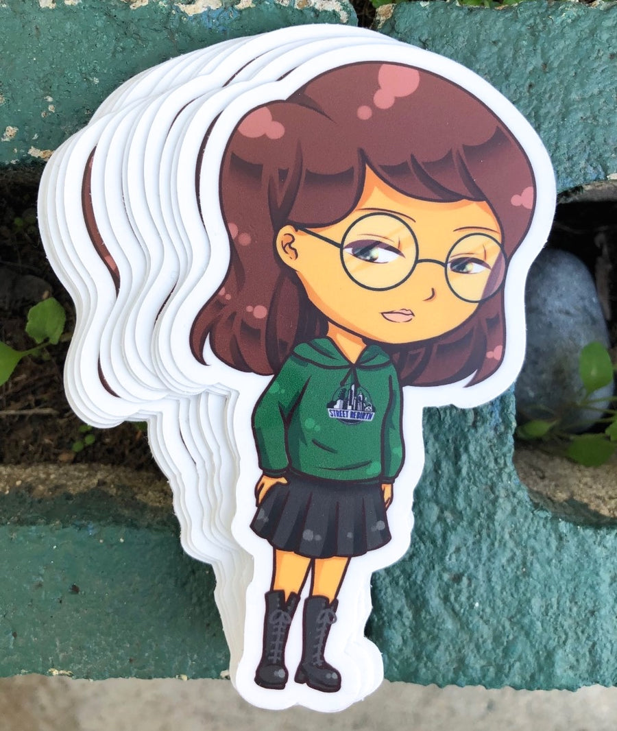 Waterproof vinyl sticker featuring an original cute retro illustration