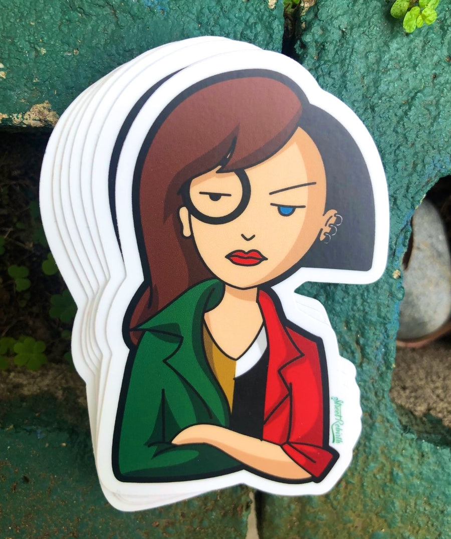 Waterproof vinyl sticker featuring an original retro cartoon-style illustration