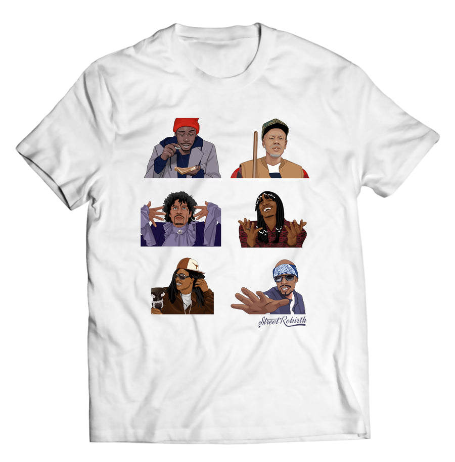 Unisex graphic T-shirt featuring an original hip hop music humorous illustration