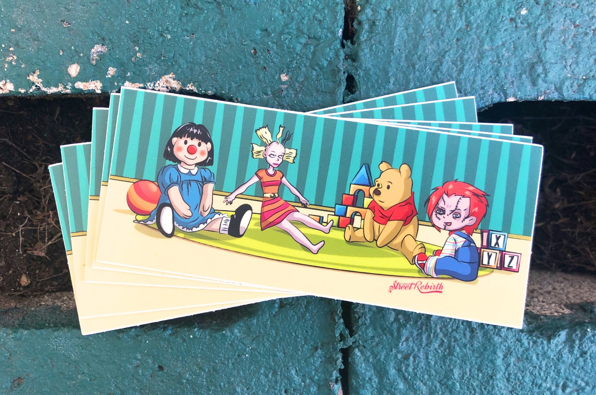 Hanging Out Dolls Vinyl Sticker – A Nostalgic Crew with a Playful Twist