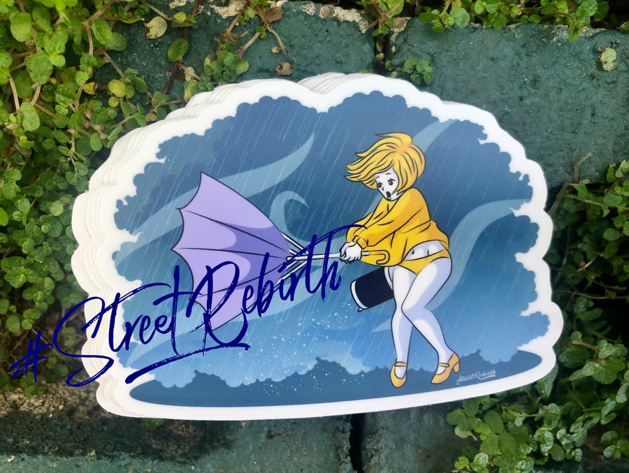 Waterproof vinyl sticker featuring an original humorous illustration