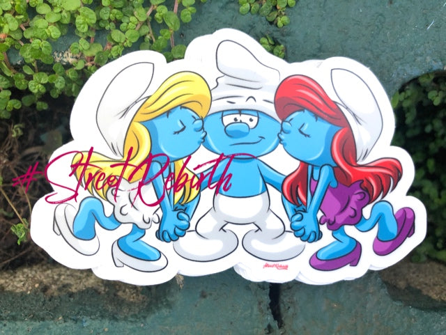 Waterproof vinyl sticker featuring an original romantic humorous cute illustration