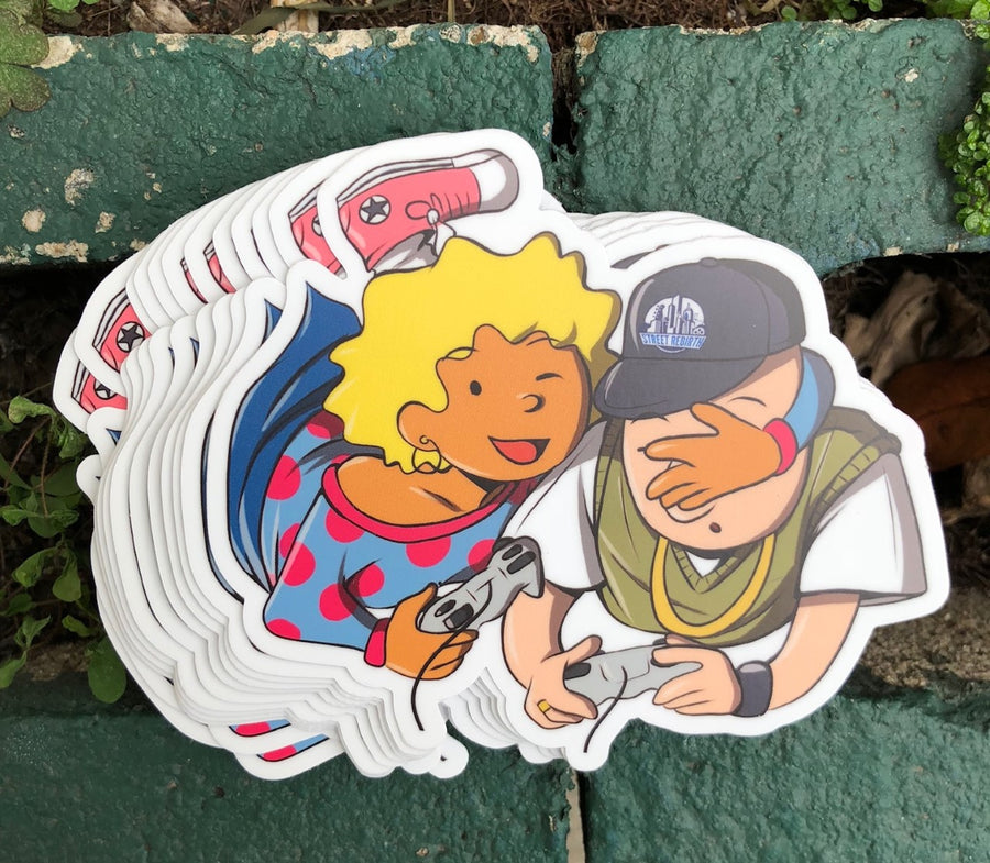 Waterproof vinyl sticker featuring an original romantic humorous retro illustration