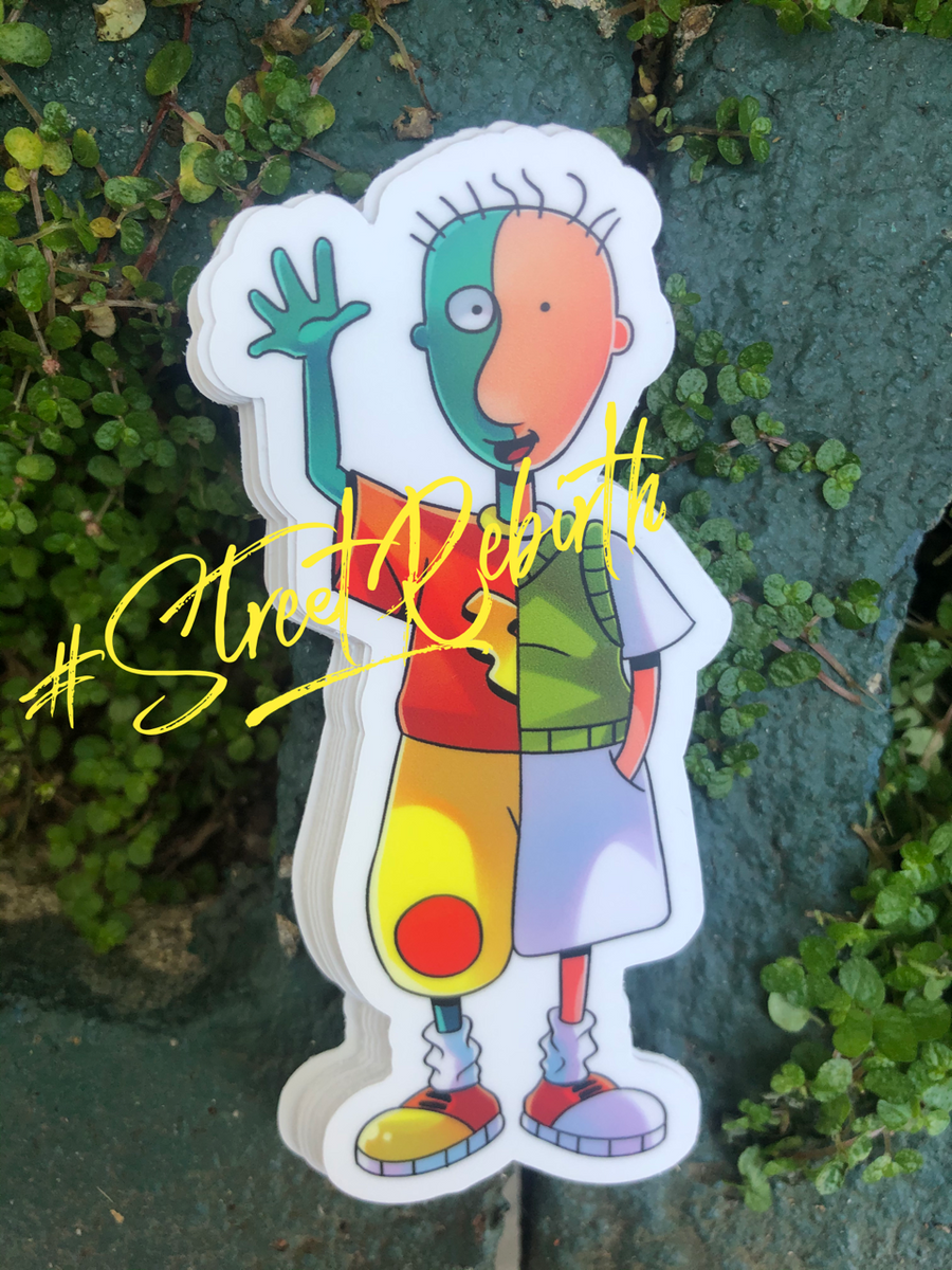 Waterproof vinyl sticker featuring an original humorous retro cartoon-style illustration