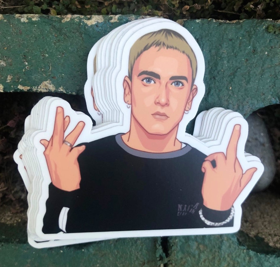 Eminem Middle Finger Vinyl Sticker – A Bold Tribute to the Rap Icon’s Attitude