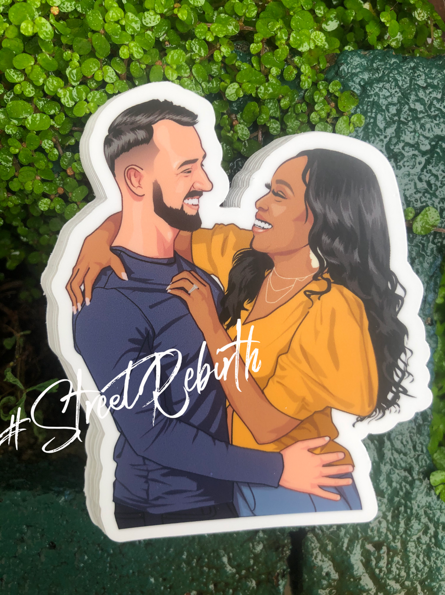 Waterproof vinyl sticker featuring an original romantic illustration