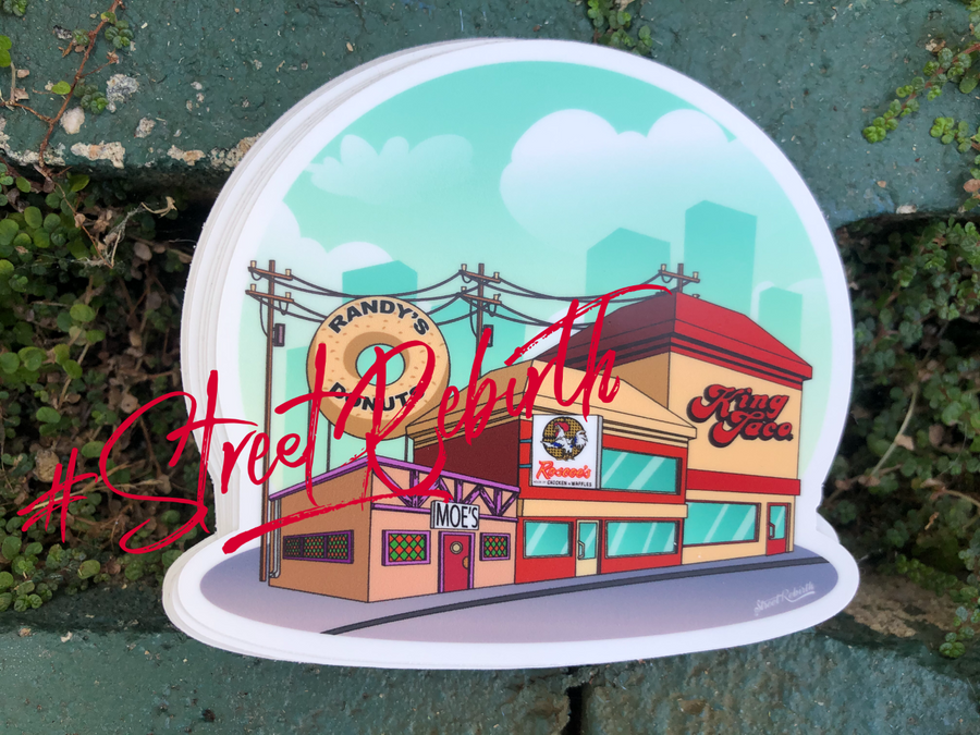 Waterproof vinyl sticker featuring an original humorous retro illustration