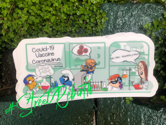 Cartoon Nerds in the Lab Vinyl Sticker – Solving COVID One Experiment at a Time