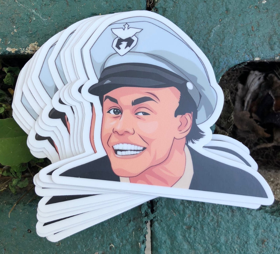 Waterproof vinyl sticker featuring an original humorous retro illustration