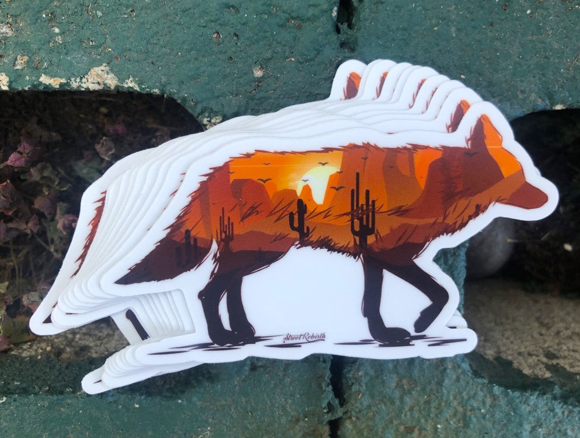 1 Fox In The Desert Abstract Animal Series Sticker – One 4 Inch Water Proof Vinyl Sticker – For Hydro Flask, Skateboard, Laptop, Planner, Car, Collecting, Gifting