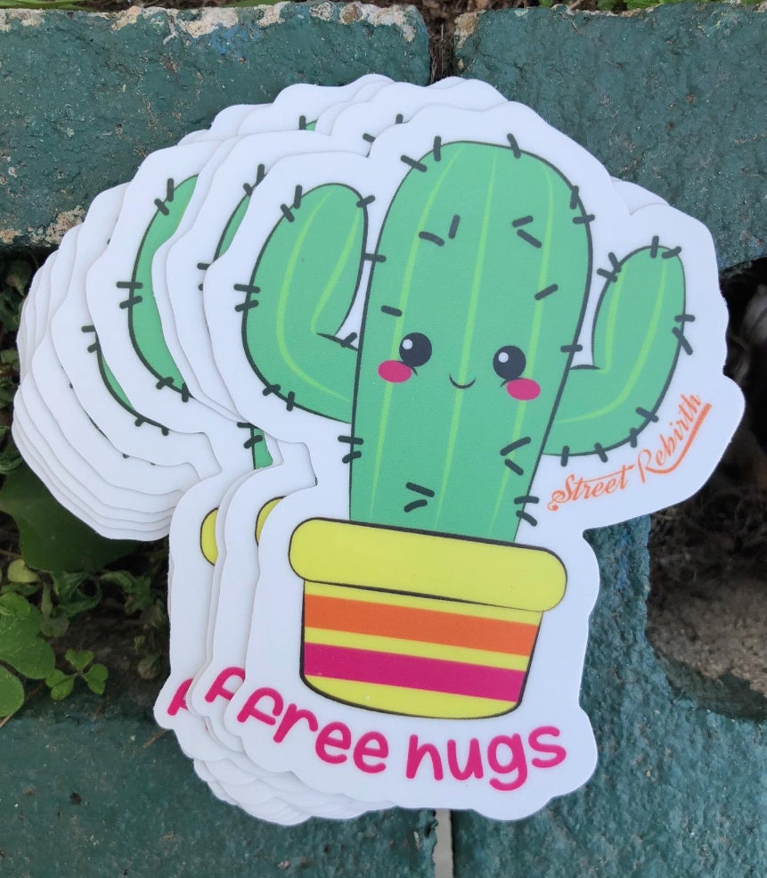Free Hugs Cactus Vinyl Sticker – A Prickly Pun for Plant Lovers
