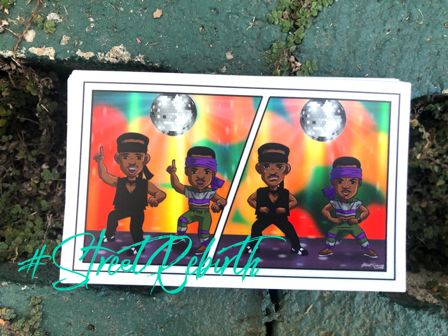 Waterproof vinyl sticker featuring an original hip hop music humorous illustration
