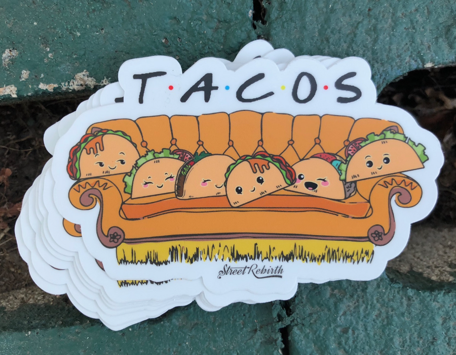 Waterproof vinyl sticker featuring an original food-themed humorous retro illustration