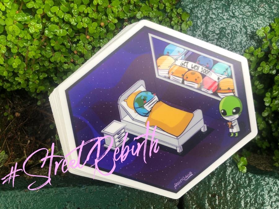 Waterproof vinyl sticker featuring an original humorous illustration