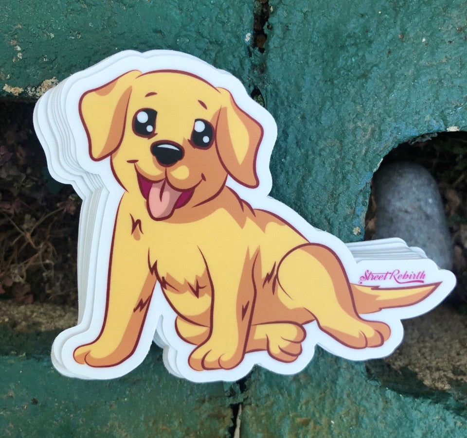 Cute Golden Retriever Puppy Vinyl Sticker – Heartwarming and Playful