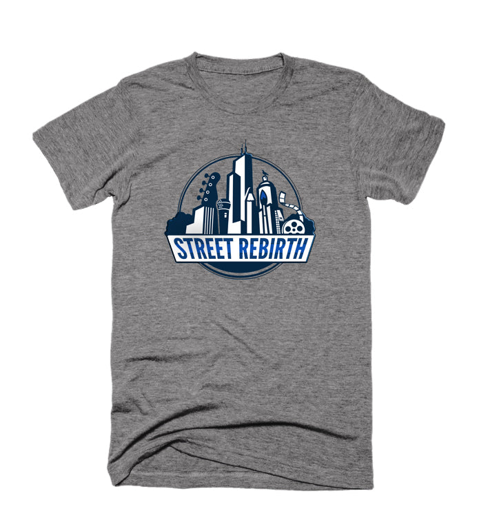 Grey Shirt with Blue Logo- Street Rebirth Signature Brand - Create inspire Empower