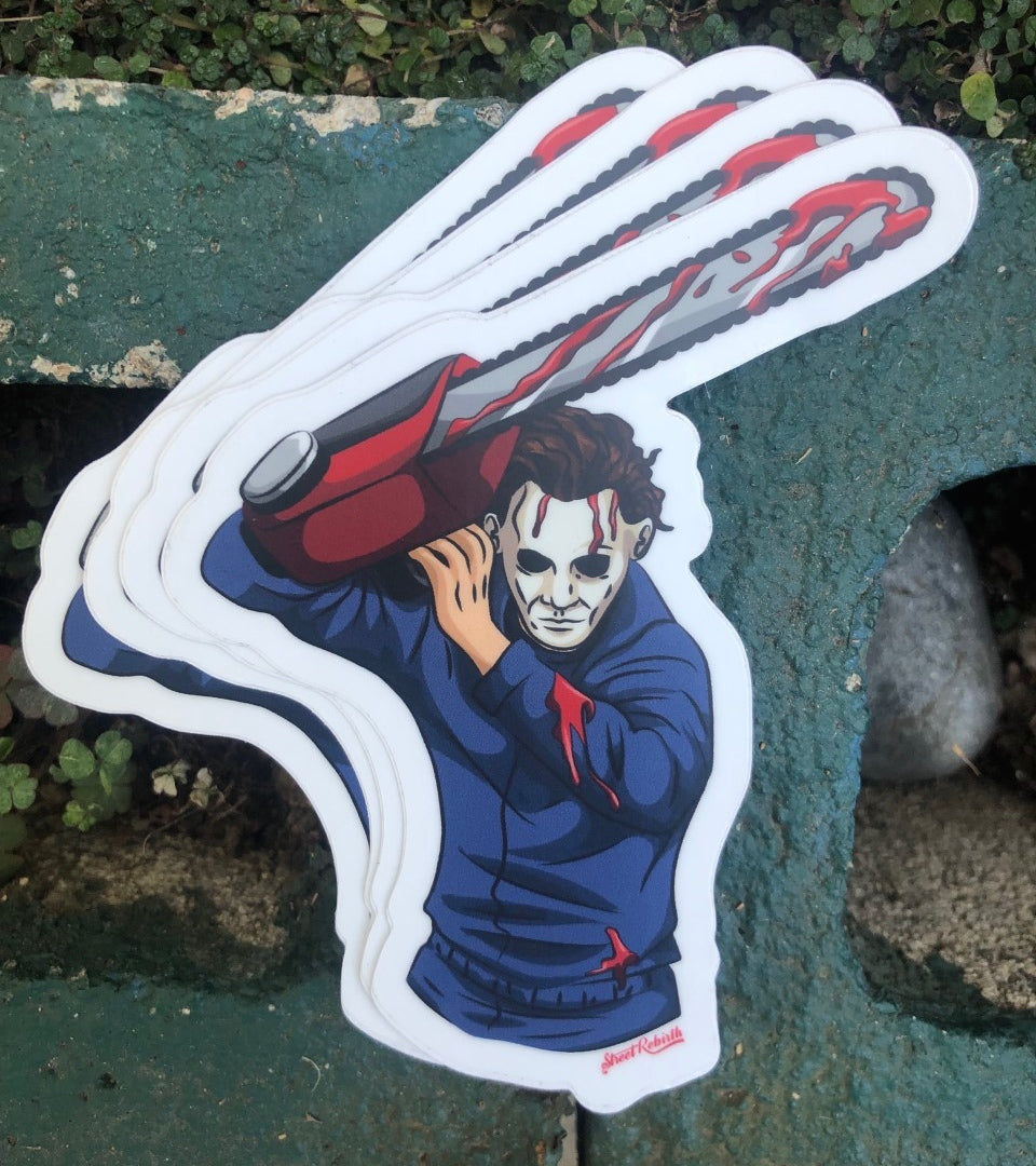 Michael Myers Covered in Blood with Chainsaw Vinyl Sticker – Horror Icon