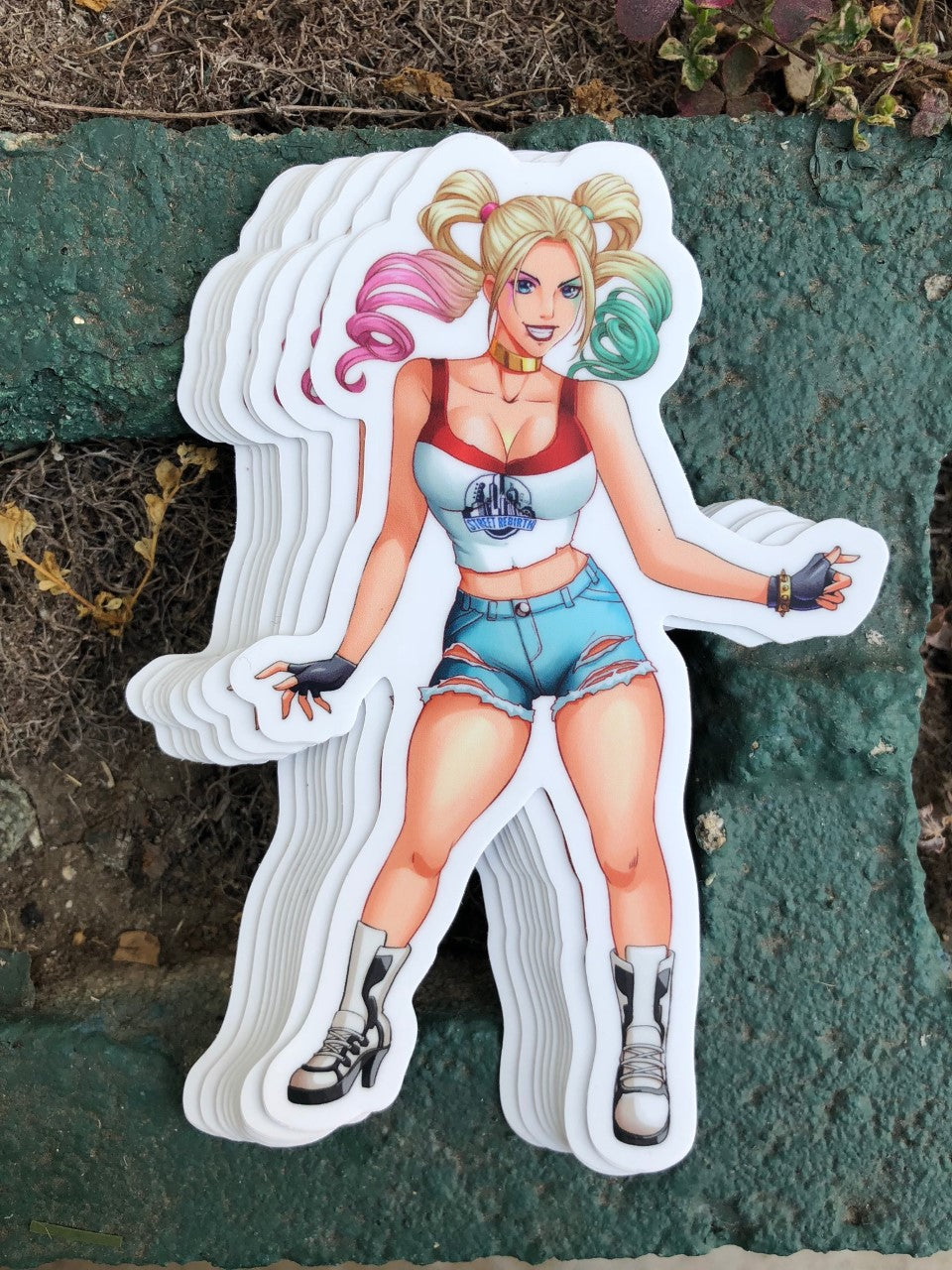 Dolled-Up Harley Quinn Vinyl Sticker – Bold, Busty, and Beautiful Chaos