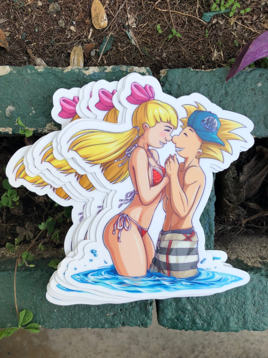 Waterproof vinyl sticker featuring an original romantic humorous retro illustration