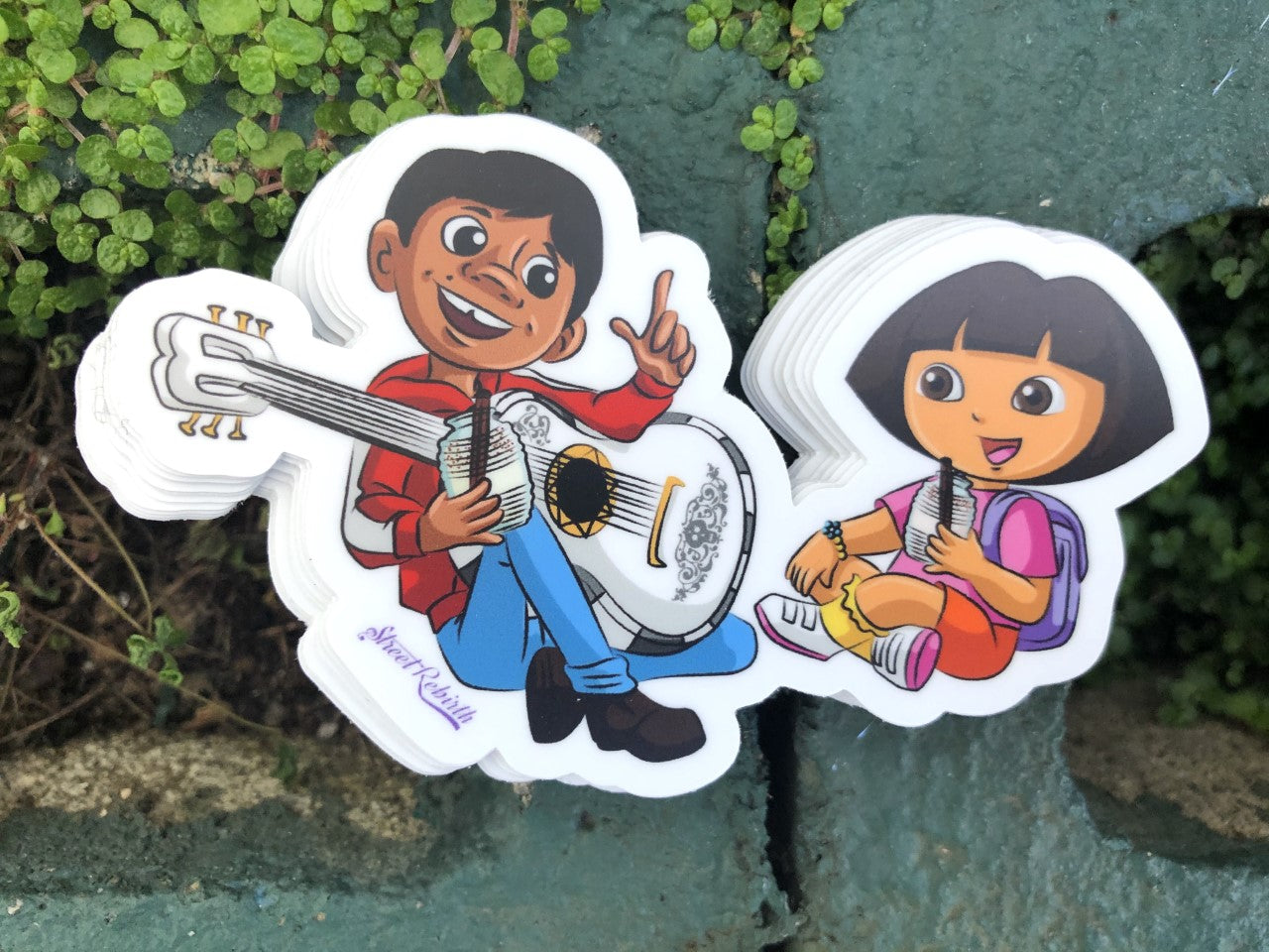 Waterproof vinyl sticker featuring an original colorful illustration