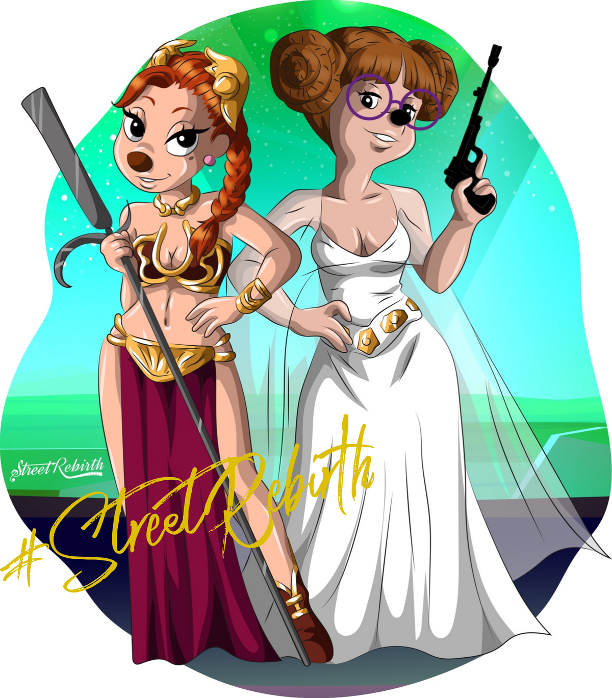 Roxanne and Stacey as Princess Leia Vinyl Sticker – A Galactic Mashup of Friendship and Fandom