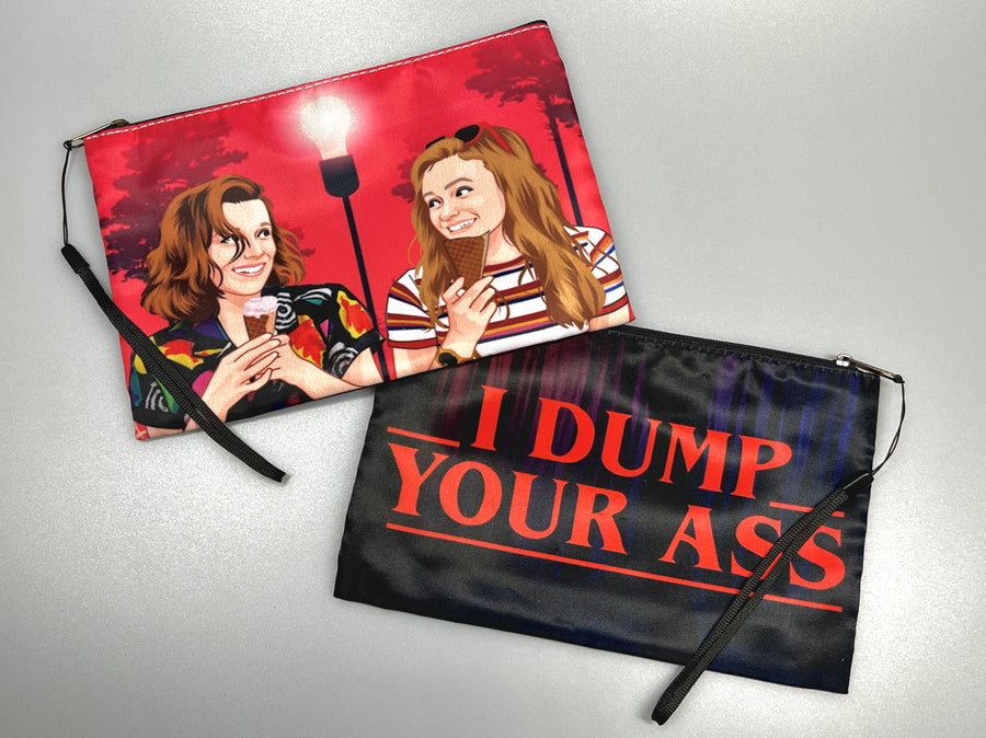Compact clutch bag with an original humorous printed design
