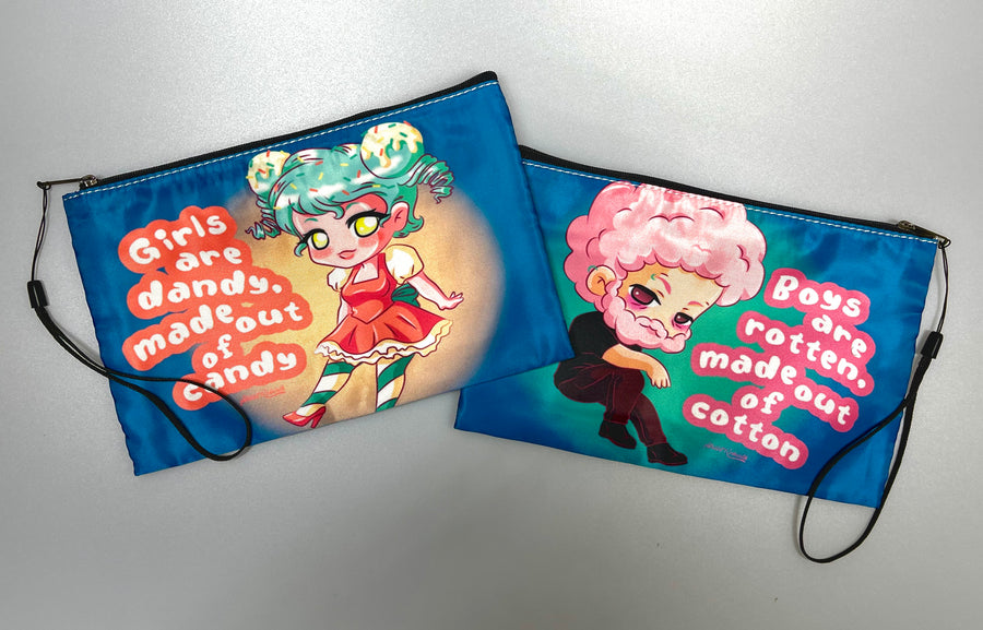 Compact clutch bag with an original humorous printed design