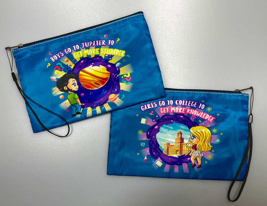 Compact clutch bag with an original humorous printed design