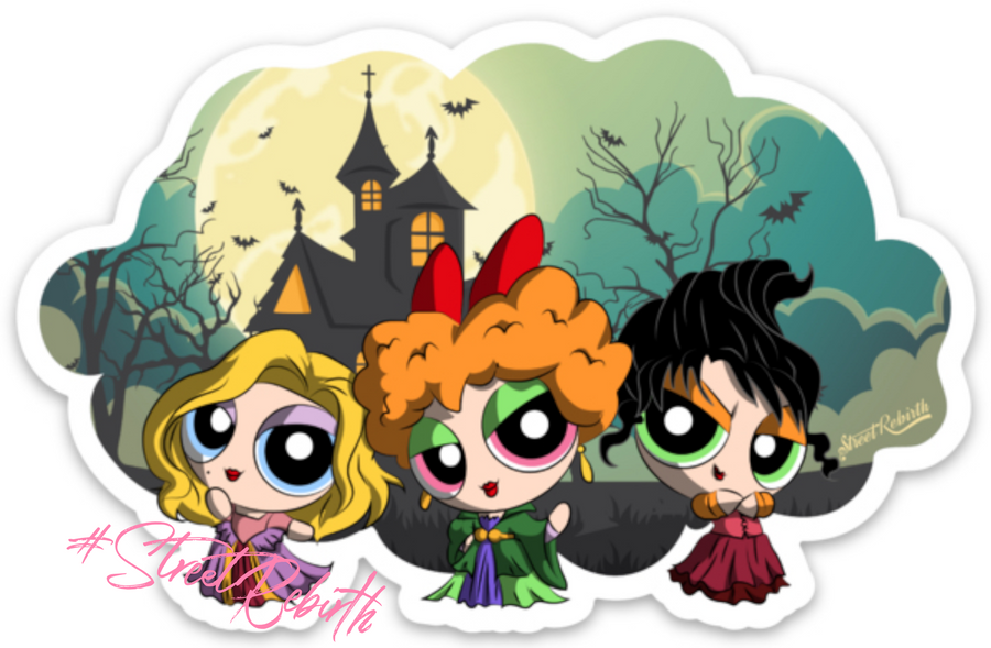 Waterproof vinyl sticker featuring an original spooky humorous retro illustration