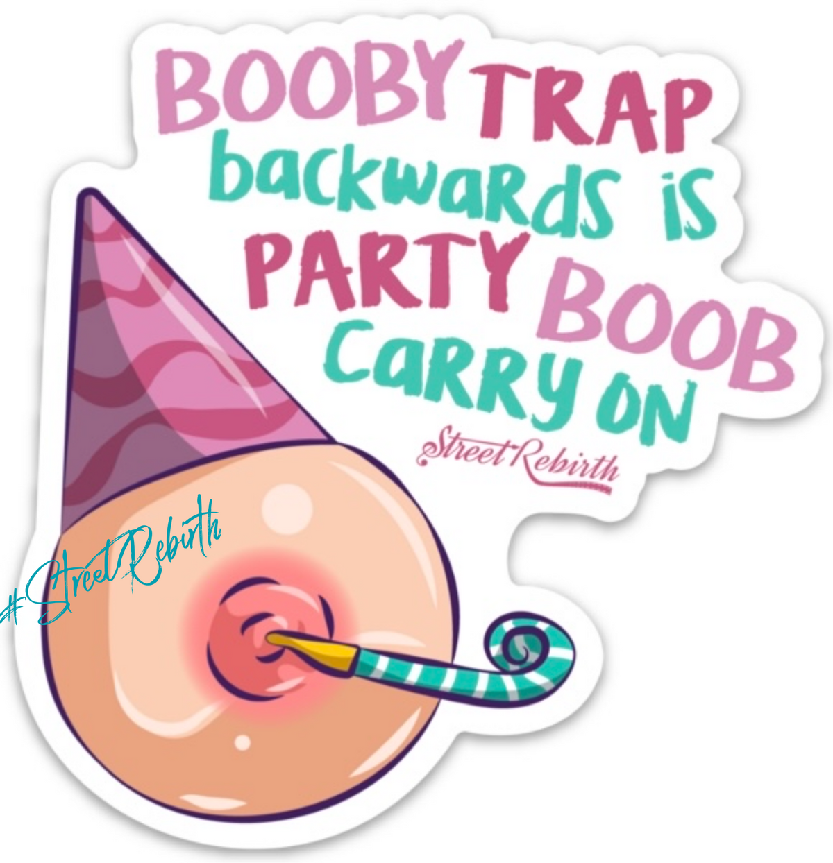 Booby Trap Party Boob Sticker – One 4 Inch Water Proof Vinyl Sticker – For Hydro Flask, Skateboard, Laptop, Planner, Car, Collecting, Gifting