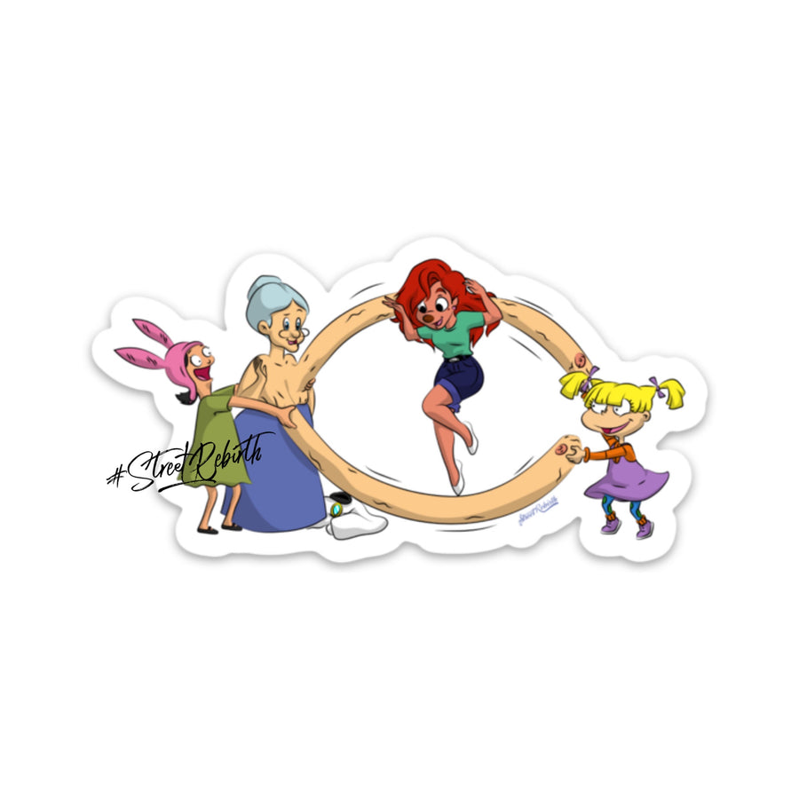 Waterproof vinyl sticker featuring an original humorous retro illustration