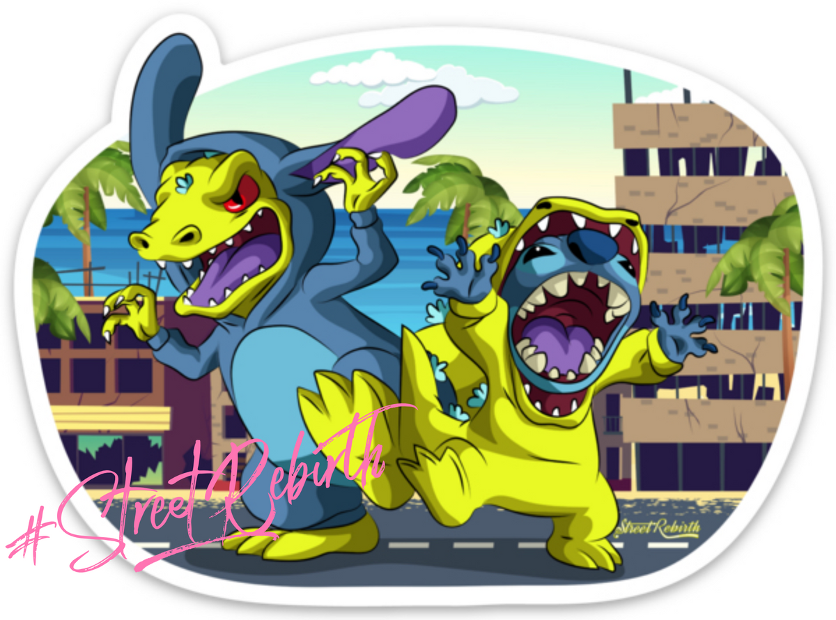 Stitch And Reptar Sticker – One 4 Inch Water Proof Vinyl Sticker – For Hydro Flask, Skateboard, Laptop, Planner, Car, Collecting, Gifting