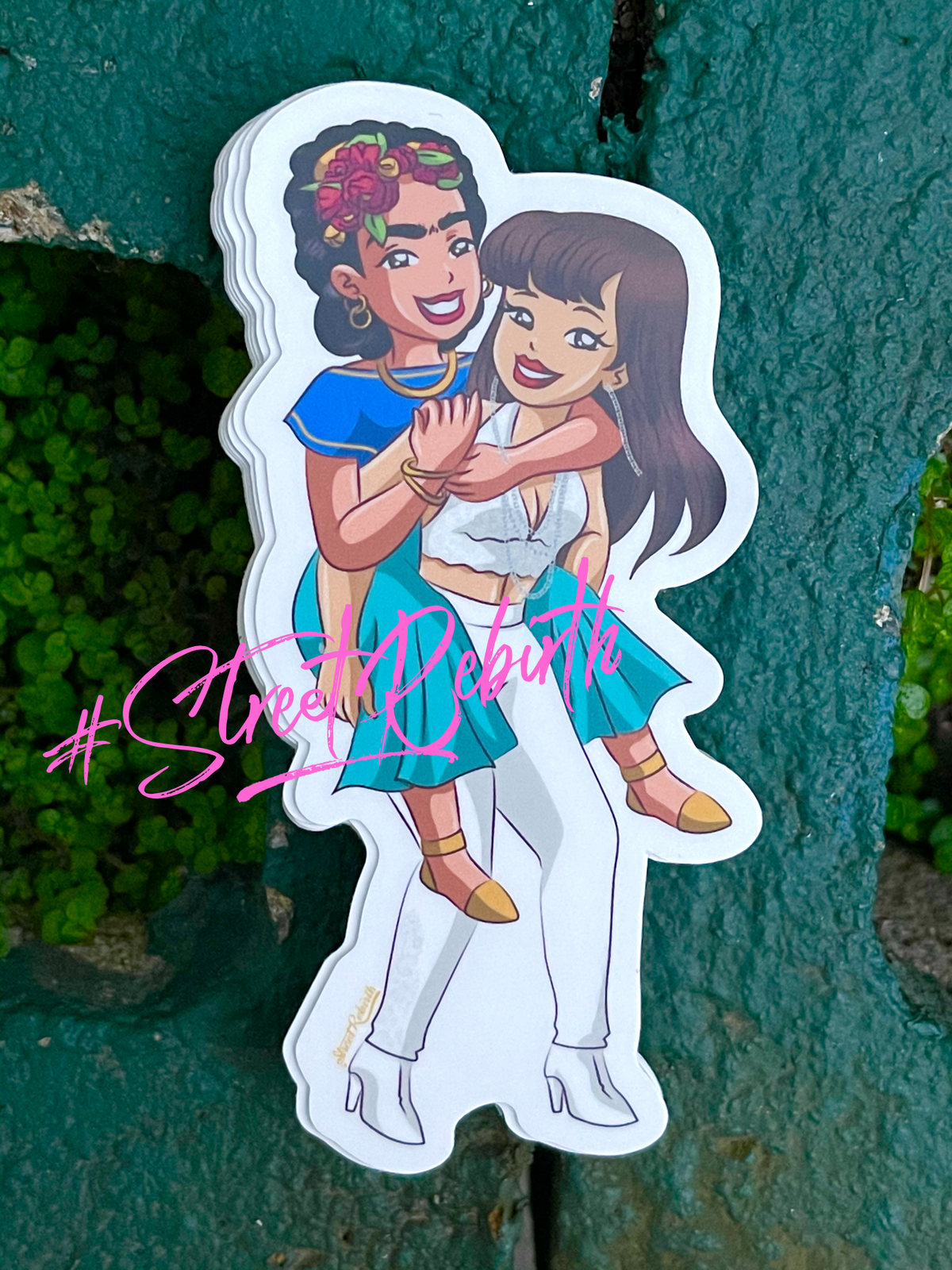 Selena &amp; Frida Piggyback Ride Sticker – Best Friends Forever Art Sticker – Latina Icons Vinyl Sticker