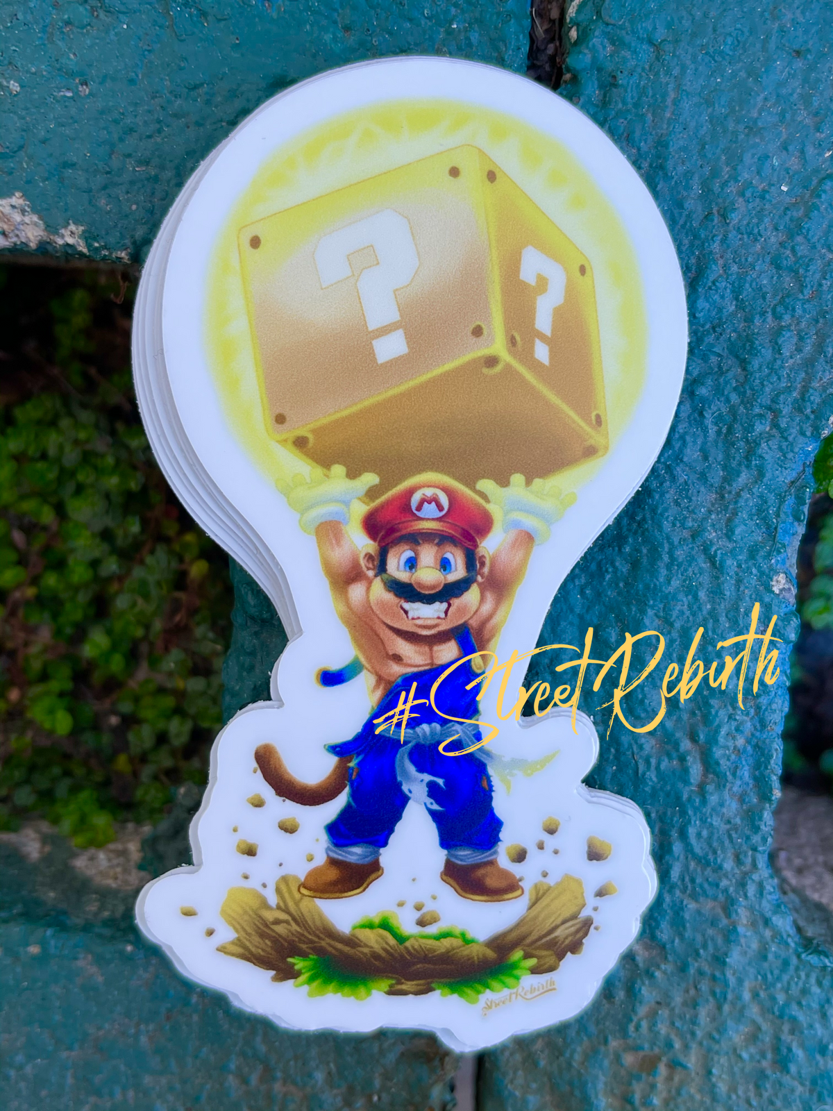 Super Mario Saiyan Spirit Bomb Vinyl Sticker – Power Up with a Question Block Twist