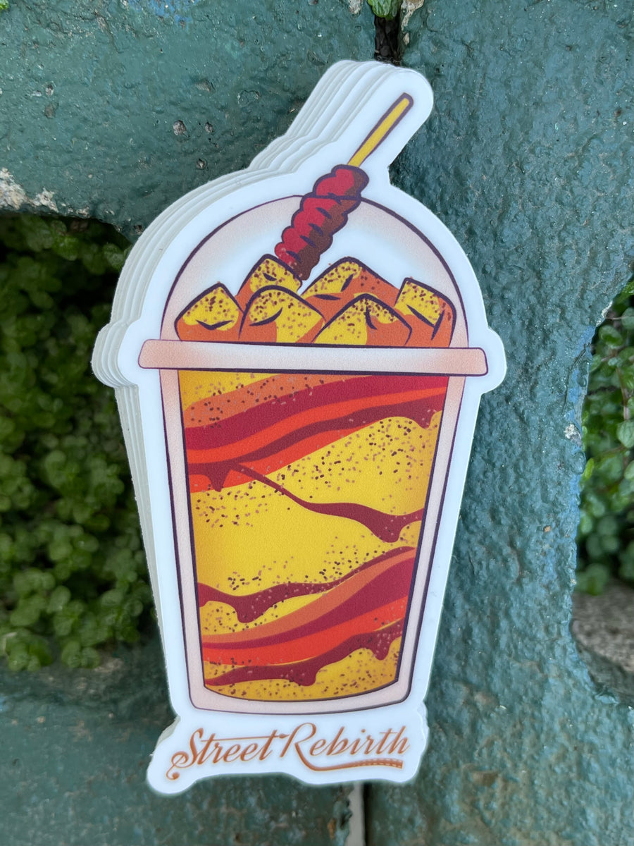 Waterproof vinyl sticker featuring an original humorous illustration