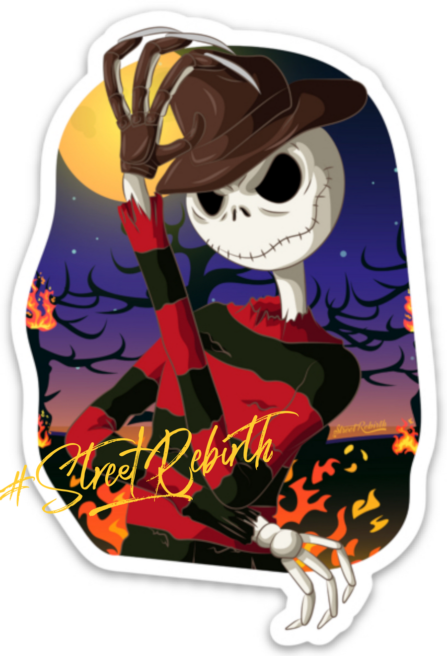 Waterproof vinyl sticker featuring an original spooky humorous cartoon-style illustration