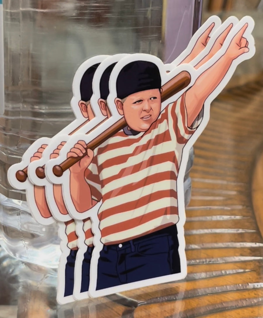 Waterproof vinyl sticker featuring an original baseball humorous retro illustration