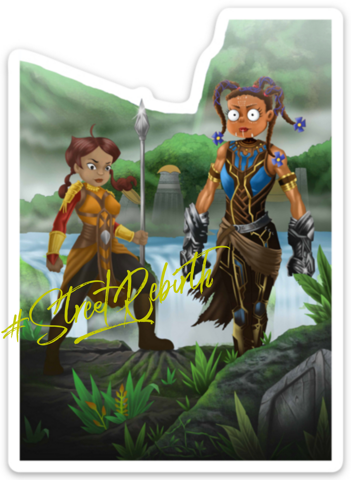 Wakonda Forever – Susie Carmichael &amp; Penny Proud Warrior Mashup Vinyl Sticker (4-inch, Glossy, Waterproof, Black Girl Magic Fan Art)