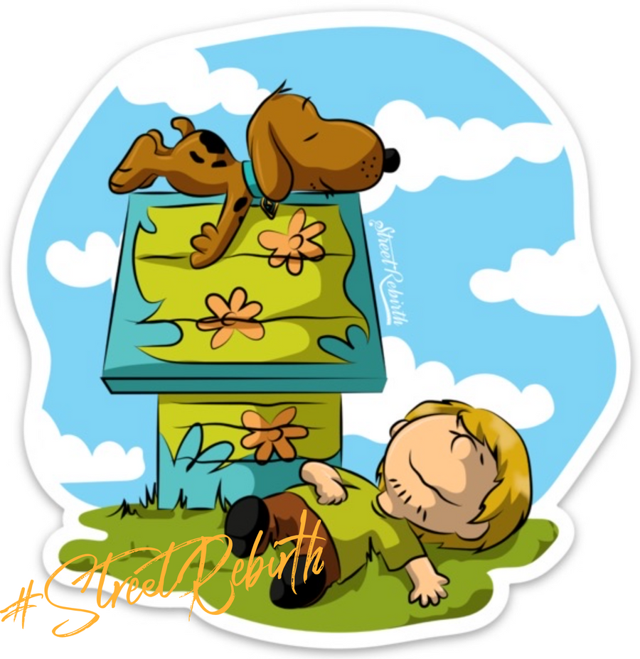 Waterproof vinyl sticker featuring an original humorous illustration