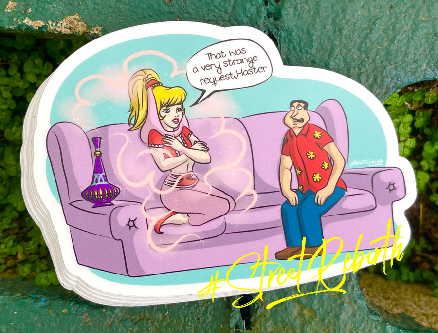 Waterproof vinyl sticker featuring an original humorous retro illustration