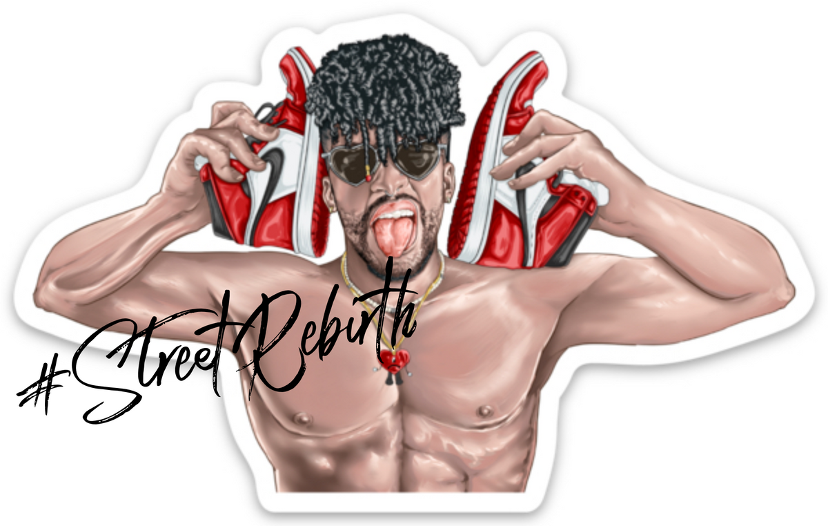 Bad Bunny’s Sneaker Call – Jordan 1s to the Ears Vinyl Sticker (4-inch, Glossy, Waterproof, Reggaeton x Streetwear Crossover)
