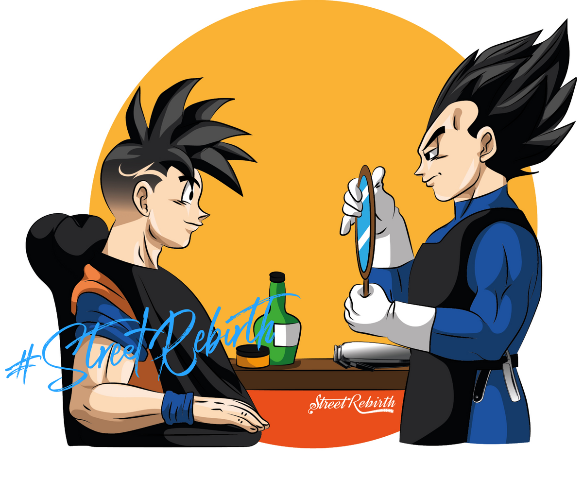 Final Cut – Goku &amp; Vegeta Barbershop Vinyl Sticker (4-inch, Glossy, Anime Fade Art, Waterproof)