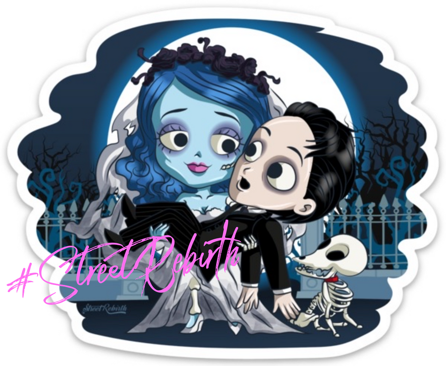 Waterproof vinyl sticker featuring an original spooky humorous illustration