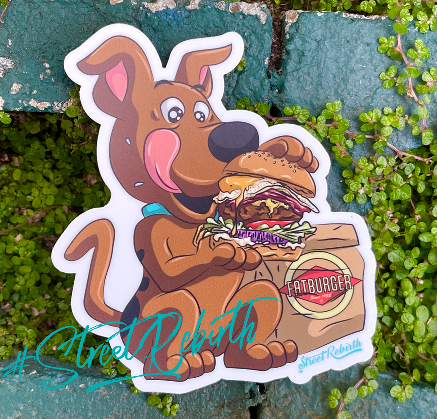 Waterproof vinyl sticker featuring an original food-themed animal-themed humorous illustration