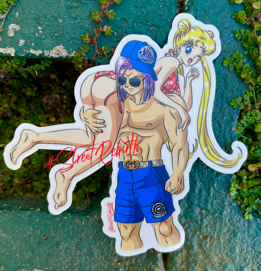 Waterproof vinyl sticker featuring an original romantic streetwear humorous illustration