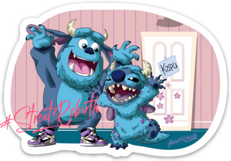 Waterproof vinyl sticker featuring an original humorous cute illustration