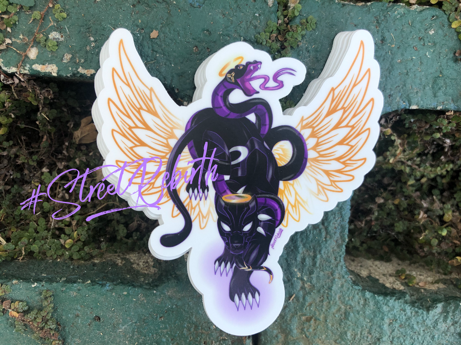 Waterproof vinyl sticker featuring an original colorful illustration